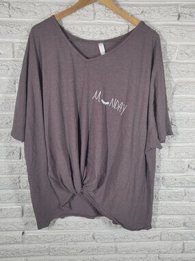 Cacique Pajama Top 26/28 Gray Cotton Blend Monday Plus Sleep Embroidered B5E